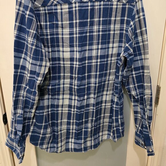 American Rag Blue White Plaid Button Up Shirt Large Snap Closure Western - Picture 3 of 7